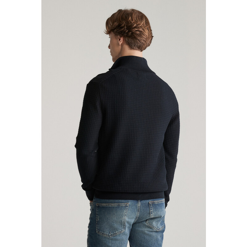 SVETR GANT COTTON TEXTURED HALF ZIP BLACK