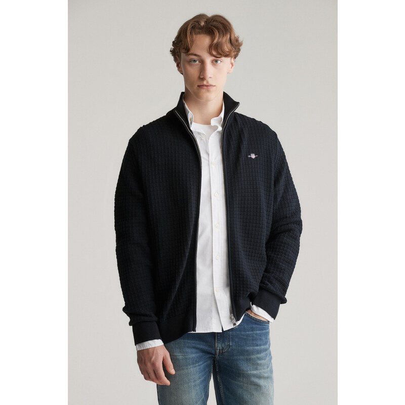 KARDIGAN GANT COTTON TEXTURED ZIP CARDIGAN BLACK