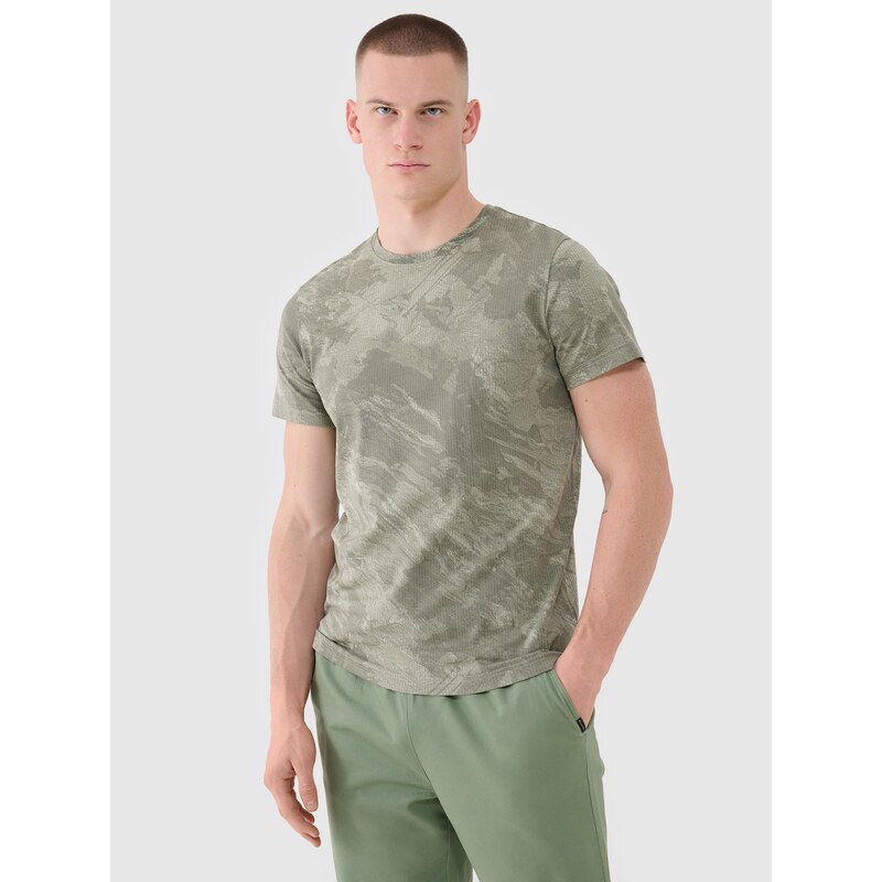 4F Pánské tričko regular s potiskem - olivové/khaki