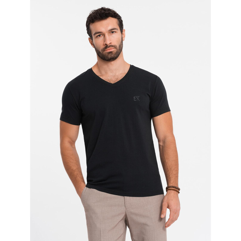 Ombre Mens V-neck SLIM FIT T-shirt with elastane and print -