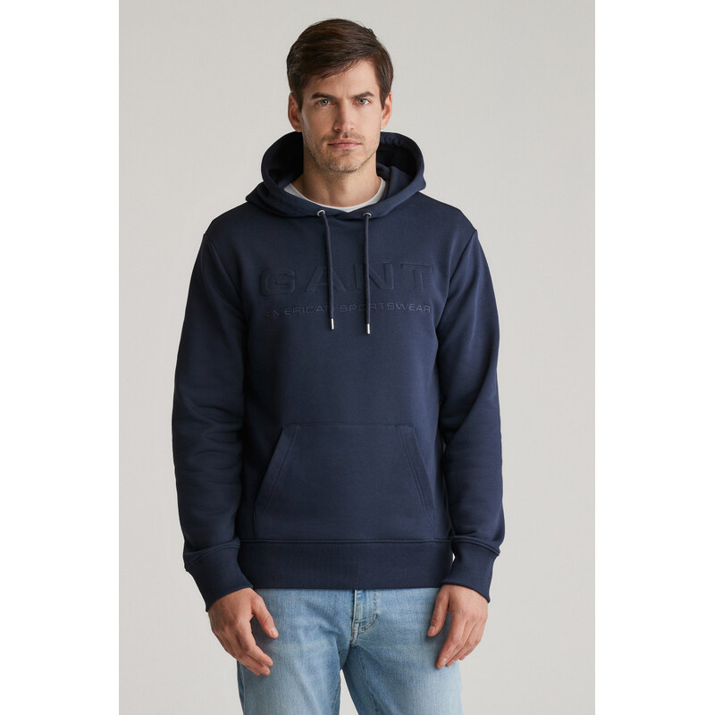 MIKINA GANT EMBOSSED HOODIE EVENING BLUE