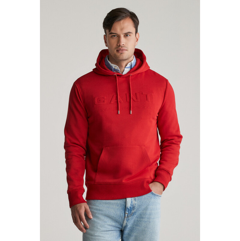 MIKINA GANT EMBOSSED HOODIE RUBY RED