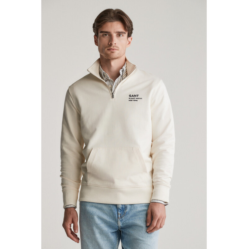 MIKINA GANT SCRIPT GRAPHIC HALF ZIP SWEAT CREAM
