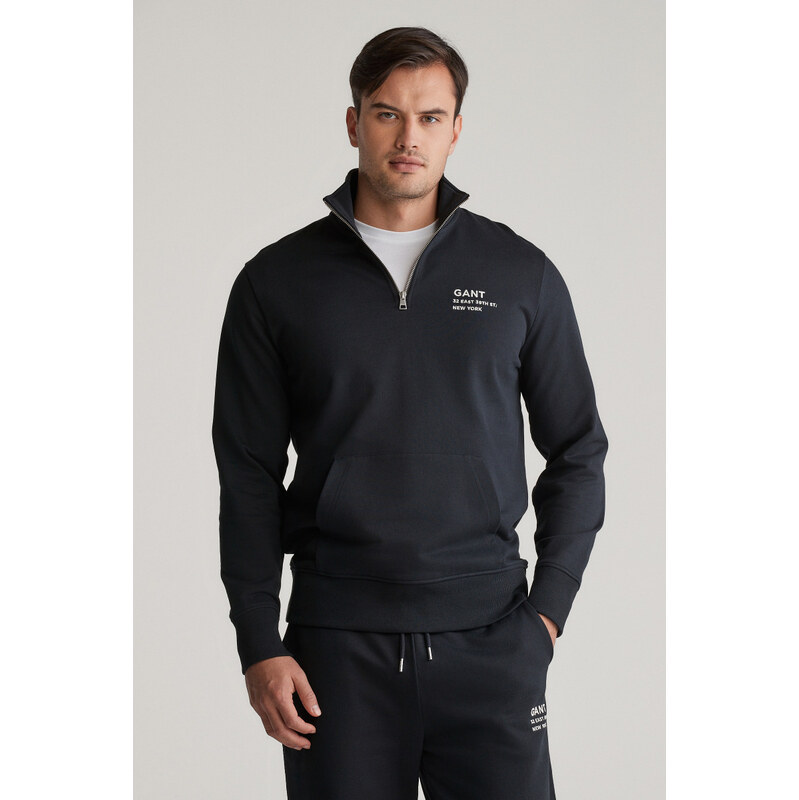 MIKINA GANT SCRIPT GRAPHIC HALF ZIP SWEAT BLACK