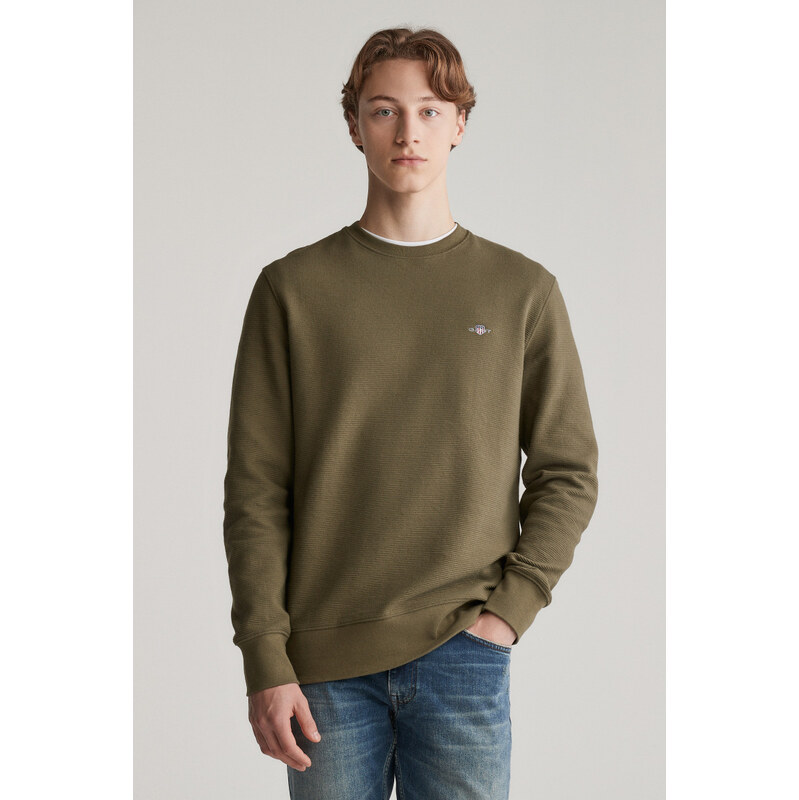 MIKINA GANT TEXTURE C-NECK SWEAT JUNIPER GREEN