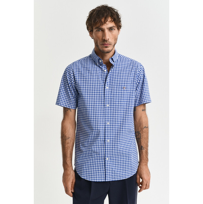 KOŠILE GANT REG CLASSIC POPLIN GINGH SS SHIRT COLLEGE BLUE
