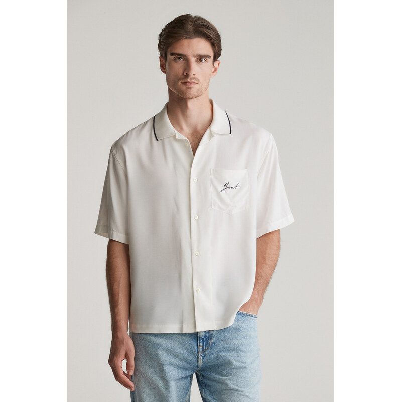 KOŠILE GANT REL VISCOSE SS SHIRT EGGSHELL