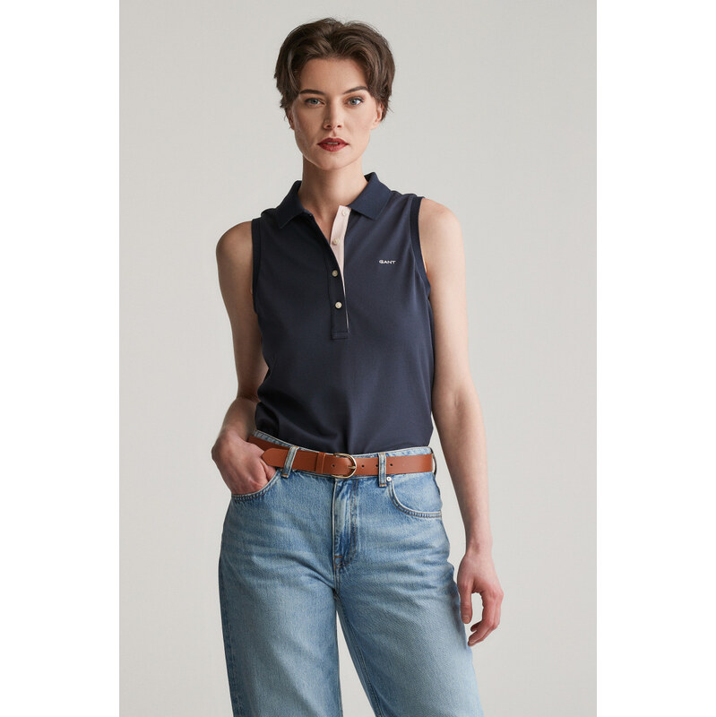 POLOKOŠILE GANT CONTRAST COLLAR SLEEVELESS PIQUE EVENING BLUE
