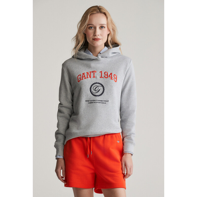 MIKINA GANT REG CREST HOODIE LIGHT GREY MELANGE 103721442