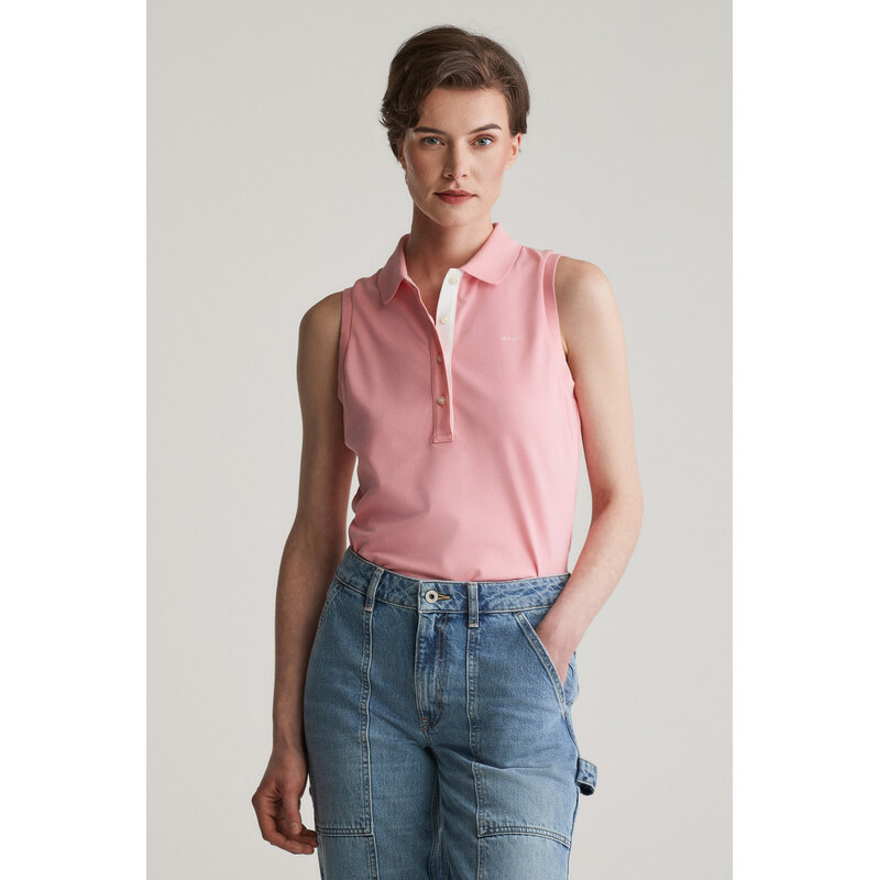 POLOKOŠILE GANT CONTRAST COLLAR SLEEVELESS PIQUE GERANIUM PINK
