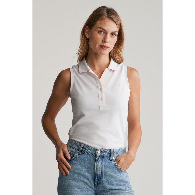 POLOKOŠILE GANT CONTRAST COLLAR SLEEVELESS PIQUE WHITE 103721447