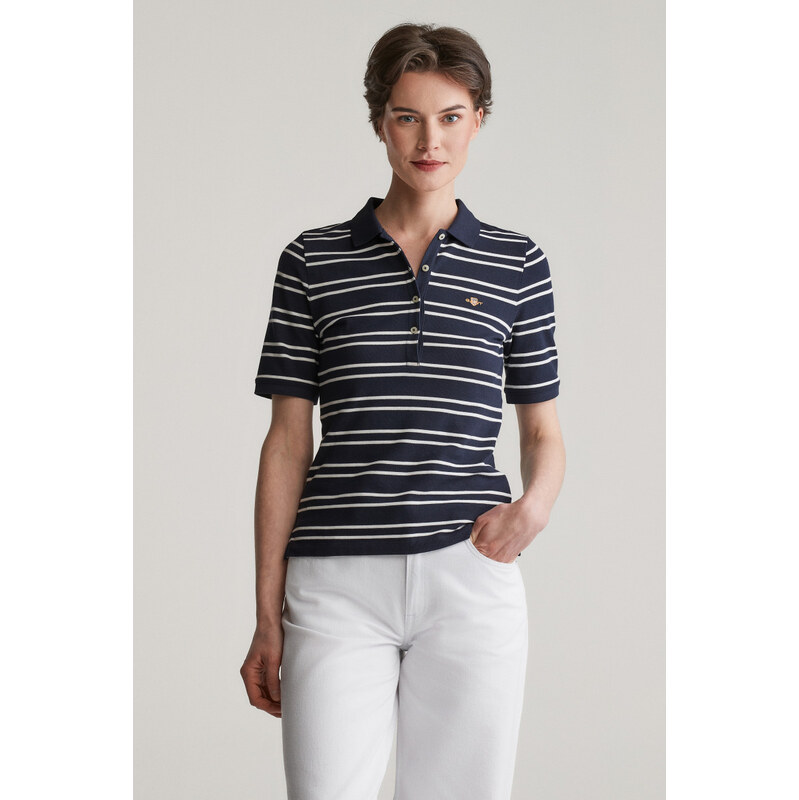 POLOKOŠILE GANT SLIM STRIPE SHIELD SS PIQUE POLO EVENING BLUE 103721453