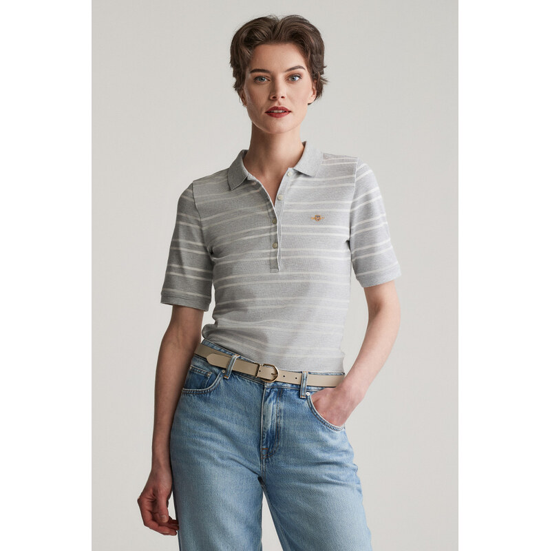POLOKOŠILE GANT SLIM STRIPE SHIELD SS PIQUE POLO LIGHT GREY MELANGE 103721454