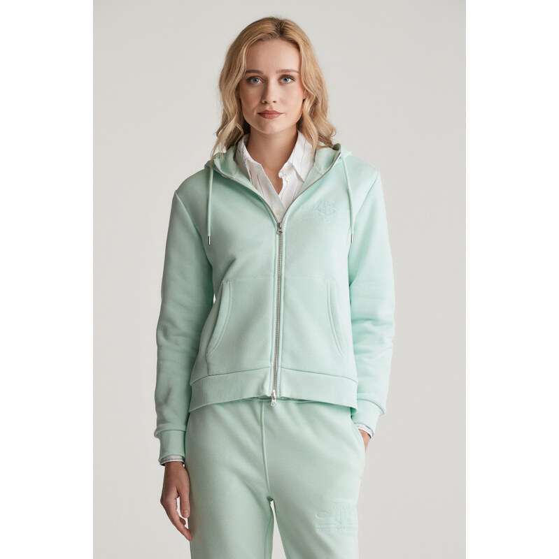 MIKINA GANT REG TONAL SHIELD ZIP HOODIE FADED MINT