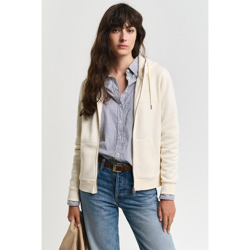 MIKINA GANT REG TONAL SHIELD ZIP HOODIE LINEN