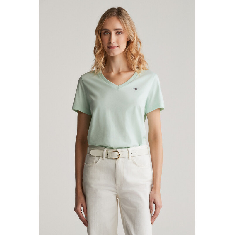 TRIČKO GANT REG SHIELD SS V-NECK T-SHIRT FADED MINT 103721475