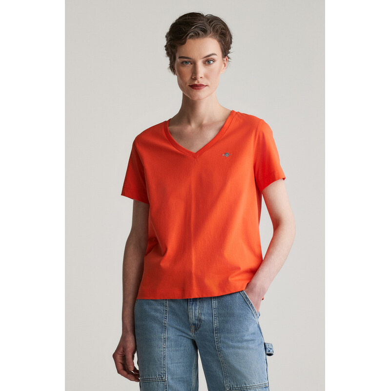 TRIČKO GANT REG SHIELD SS V-NECK T-SHIRT ORANGE RED 103721476