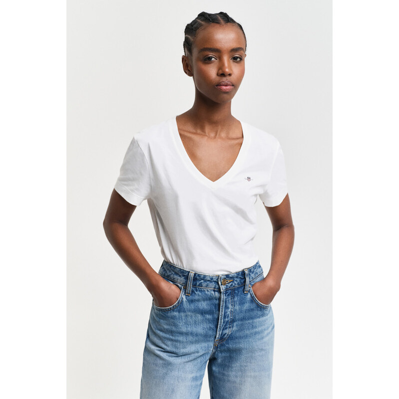 TRIČKO GANT REG SHIELD SS V-NECK T-SHIRT WHITE 103721478