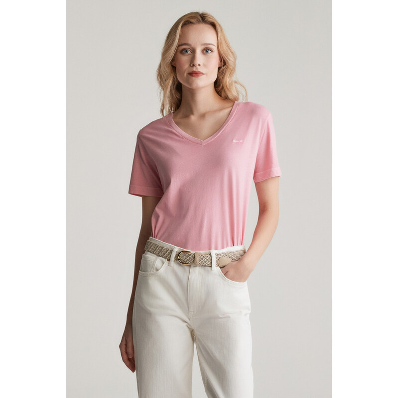 TRIČKO GANT REG SUNFADED SS V-NECK T-SHIRT GERANIUM PINK 103721483