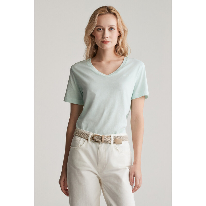 TRIČKO GANT REG SUNFADED SS V-NECK T-SHIRT FADED MINT