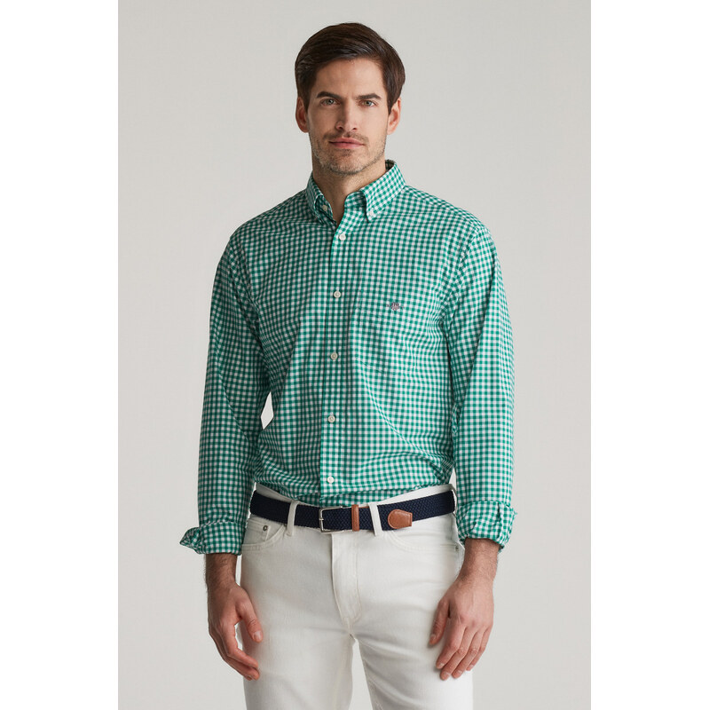 KOŠILE GANT REG CLASSIC POPLIN GINGHAM SHIRT DEEP GREEN