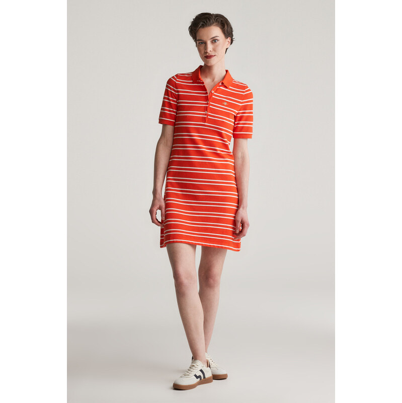 ŠATY GANT STRIPE SHIELD SS PIQUE POLO DRESS ORANGE RED