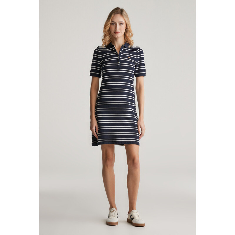 ŠATY GANT STRIPE SHIELD SS PIQUE POLO DRESS EVENING BLUE