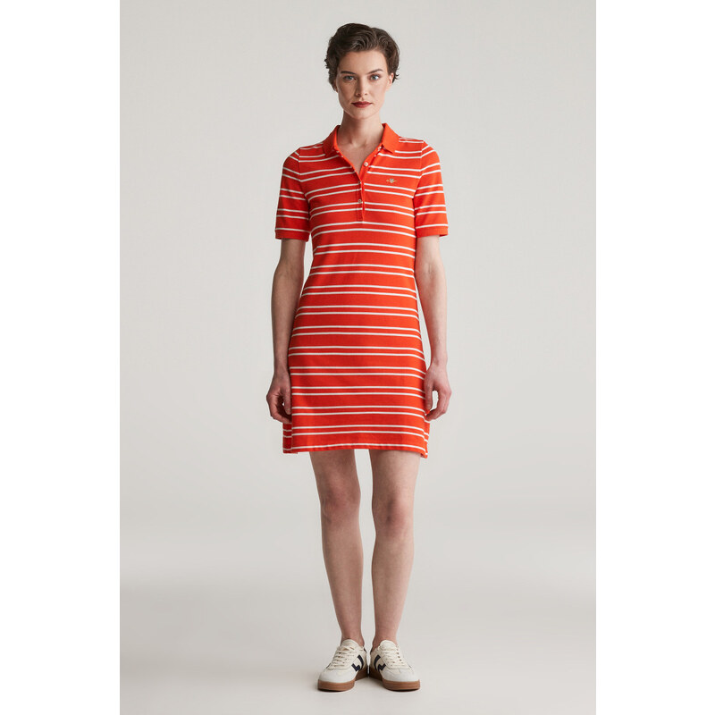 ŠATY GANT STRIPE SHIELD SS PIQUE POLO DRESS ORANGE RED