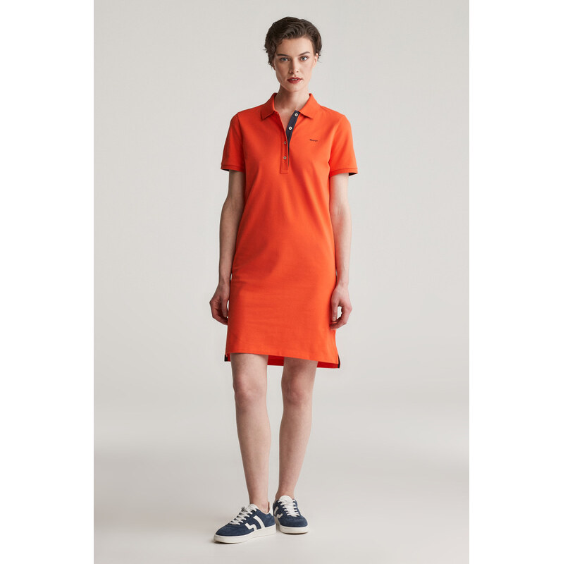 ŠATY GANT CONTRAST COLLAR PIQUE POLO DRESS ORANGE RED 104356718
