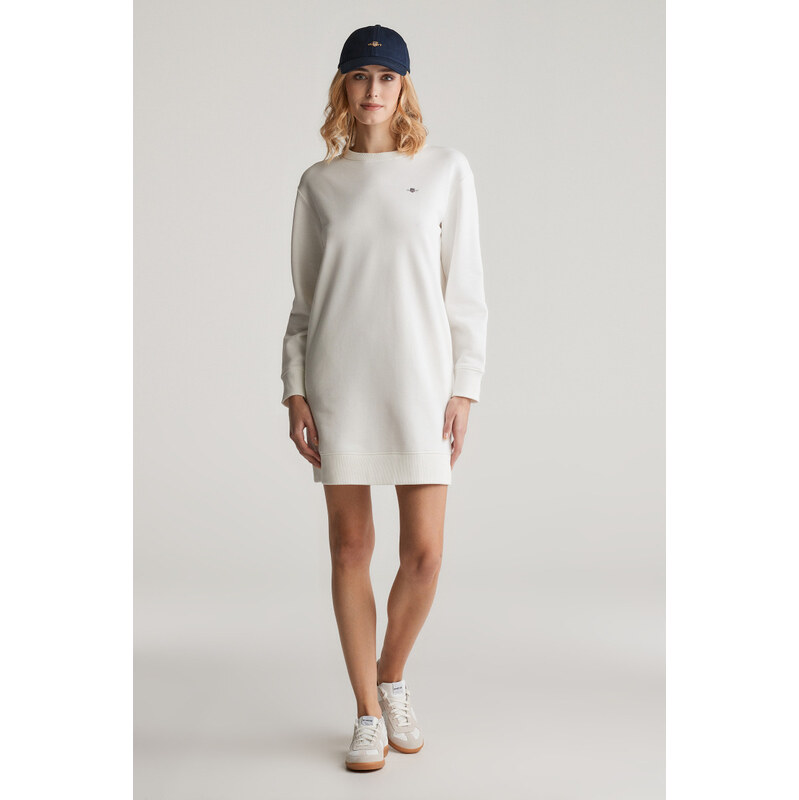 MIKINOVÉ ŠATY GANT SHIELD C-NECK SWEAT DRESS EGGSHELL 104356720