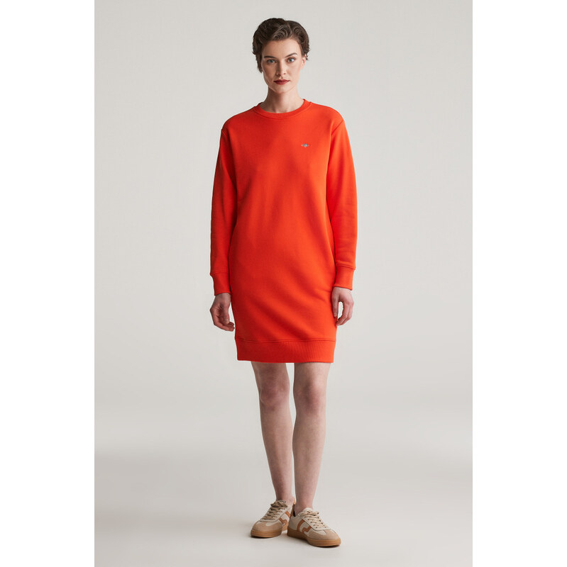MIKINOVÉ ŠATY GANT SHIELD C-NECK SWEAT DRESS ORANGE RED 104356721