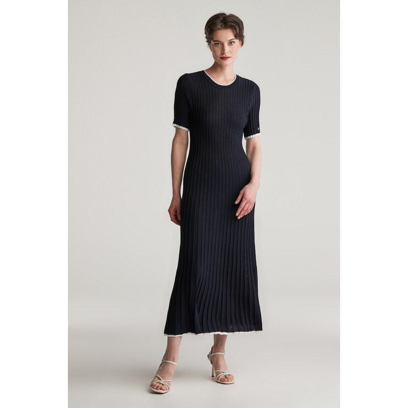 ŠATY GANT CONTRAST RIBBED SS KNIT DRESS EVENING BLUE 104356722