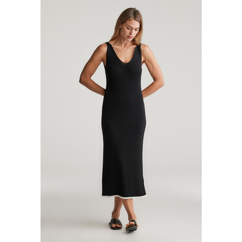 ŠATY GANT CONTRAST RIBBED KNIT STRAP DRESS BLACK