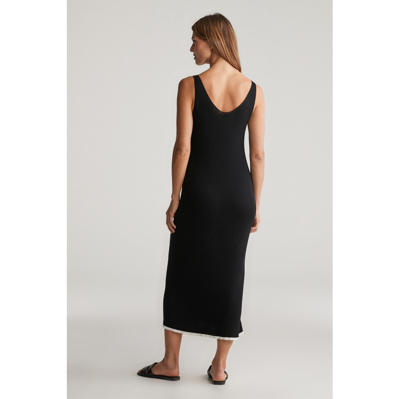 ŠATY GANT CONTRAST RIBBED KNIT STRAP DRESS BLACK