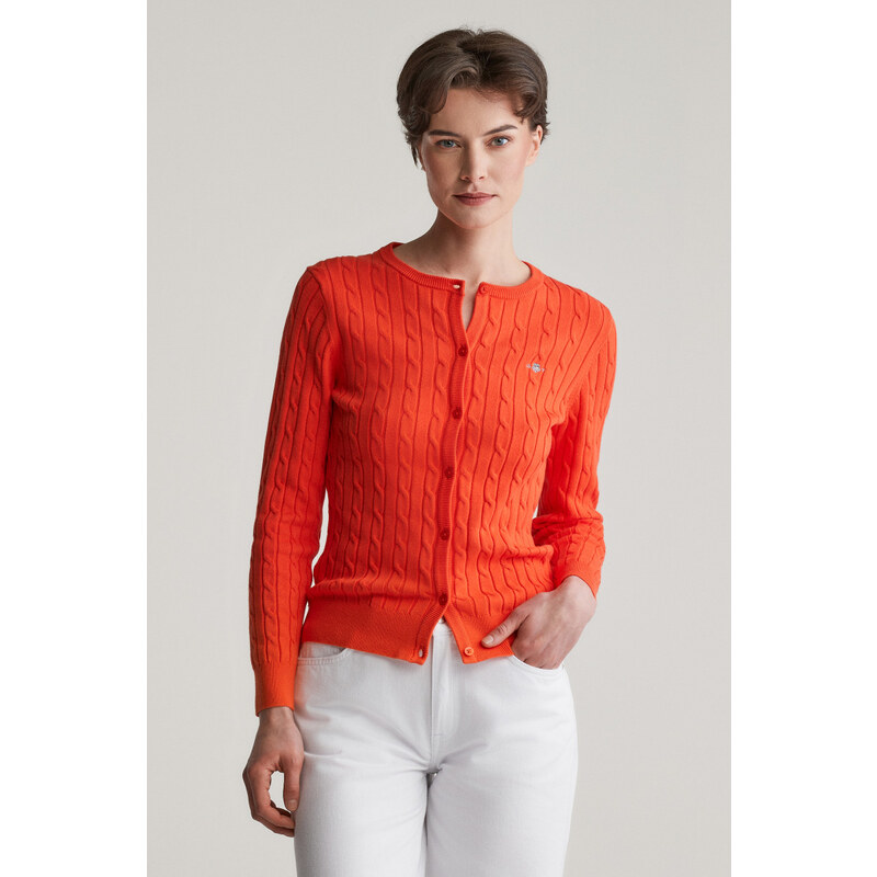 SVETR GANT STRETCH COTTON CABLE CARDIGAN ORANGE RED 104356730