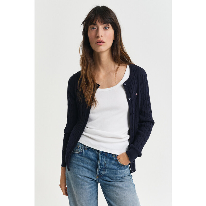 SVETR GANT STRETCH COTTON CABLE CARDIGAN EVENING BLUE 104356729