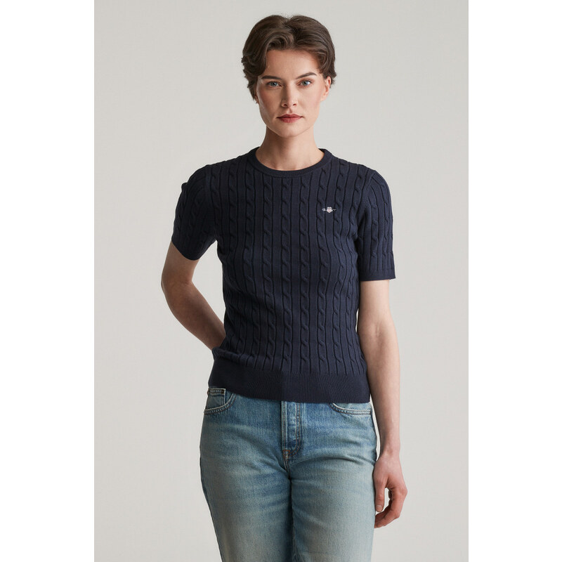 SVETR GANT STRETCH COTTON CABLE SS C-NECK EVENING BLUE 112683620