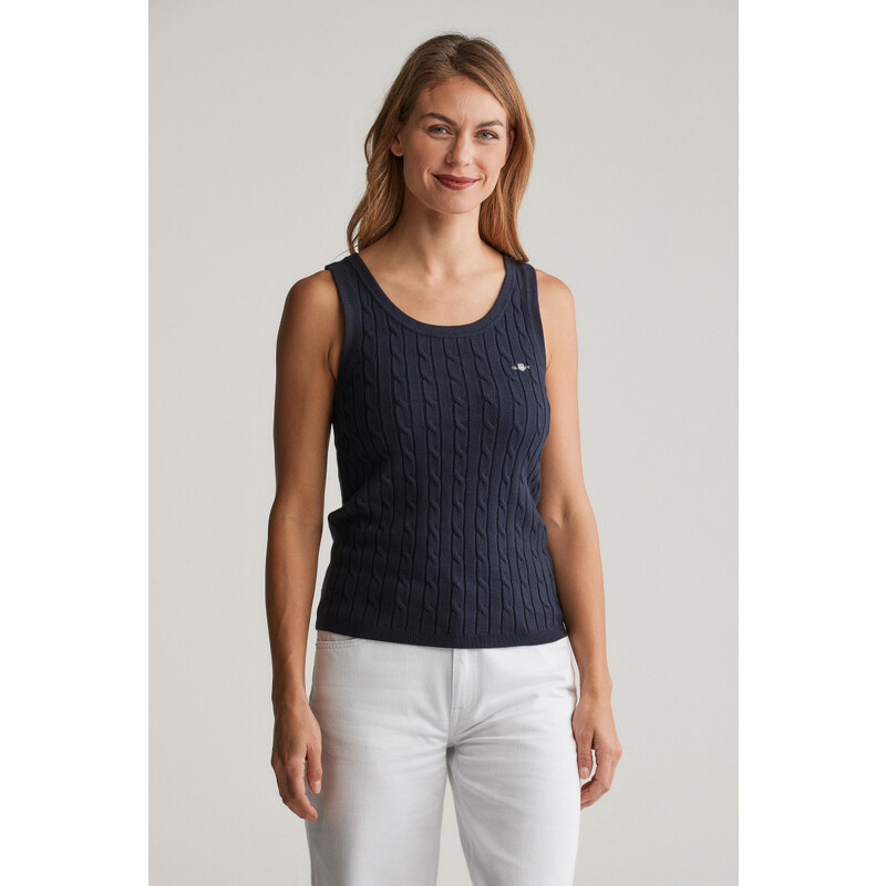 SVETR GANT STRETCH COTTON CABLE TANK TOP EVENING BLUE