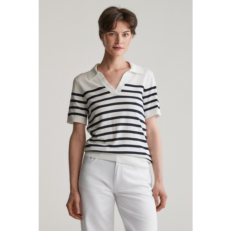 SVETR GANT FINE KNIT STRIPED SS RUGGER CREAM