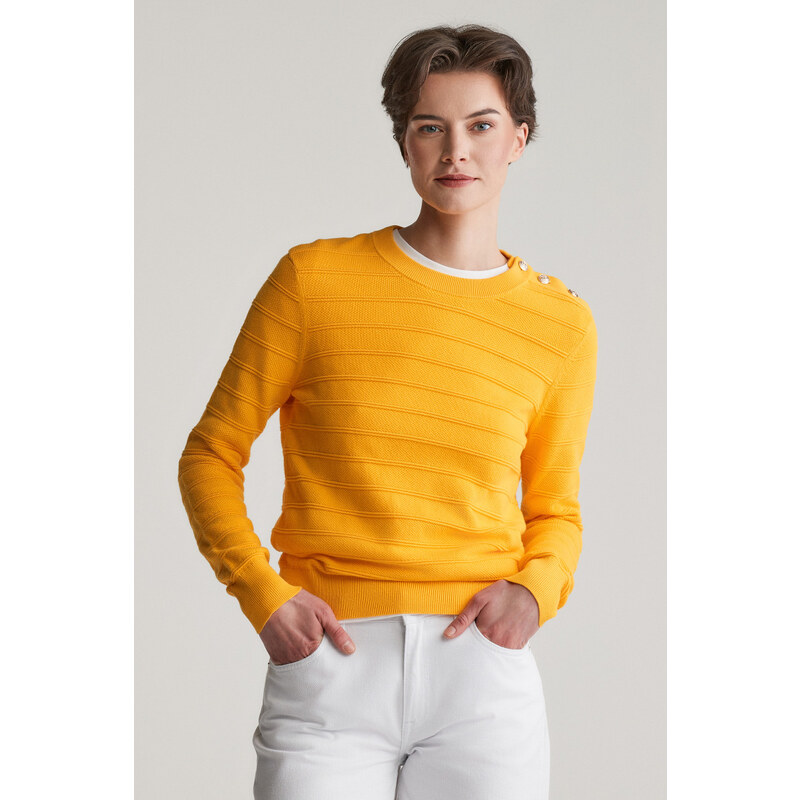 SVETR GANT TEXTURED COTTON C-NECK DAFFODIL YELLOW