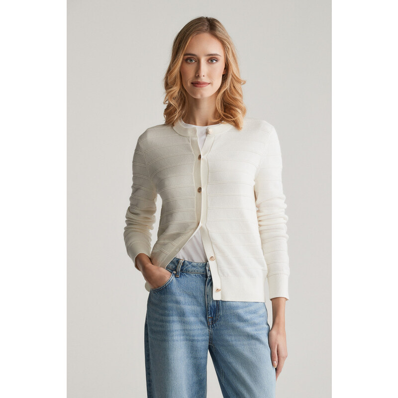 SVETR GANT TEXTURED COTTON CARDIGAN EGGSHELL