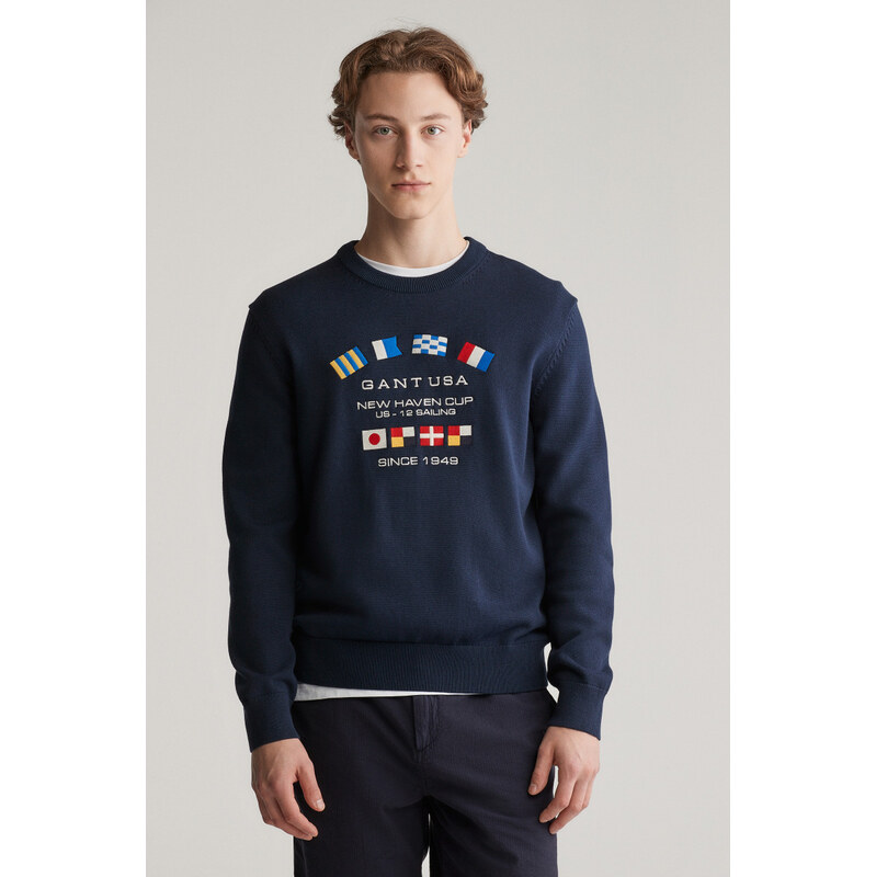 SVETR GANT NAUTICAL FLAGS C-NECK EVENING BLUE