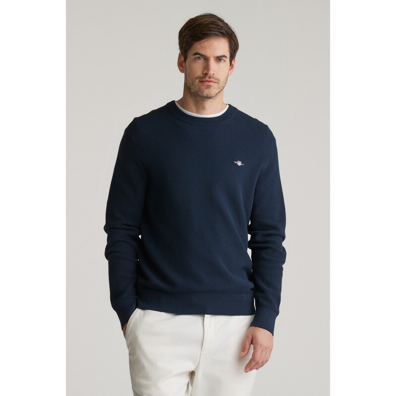 SVETR GANT MICRO TEXTURED COTTON C-NECK EVENING BLUE