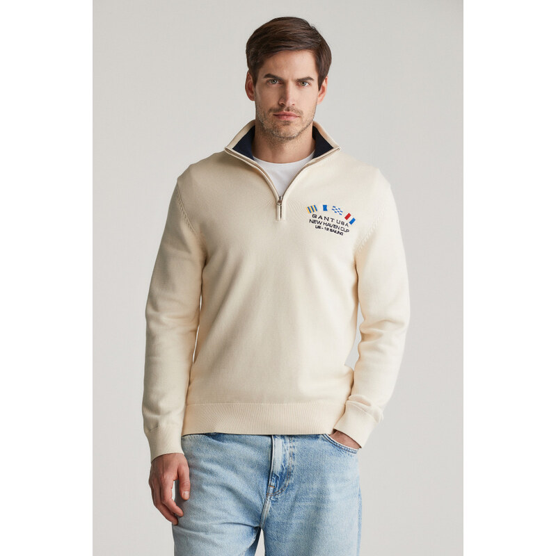 SVETR GANT NAUTICAL FLAGS HALF ZIP CREAM