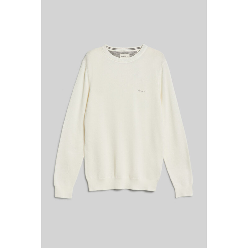 SVETR GANT COTTON PIQUE C-NECK EGGSHELL