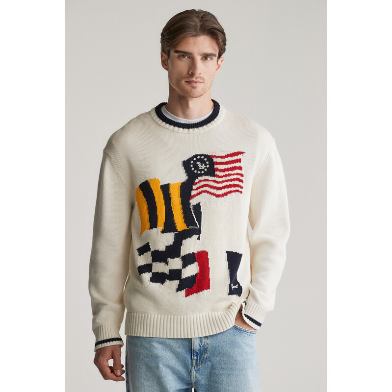 SVETR GANT FLAG INTARSIA COTTON C-NECK EGGSHELL