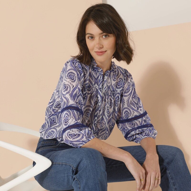 Blancheporte Halenka na knoflíčky s potiskem indigo/modrá