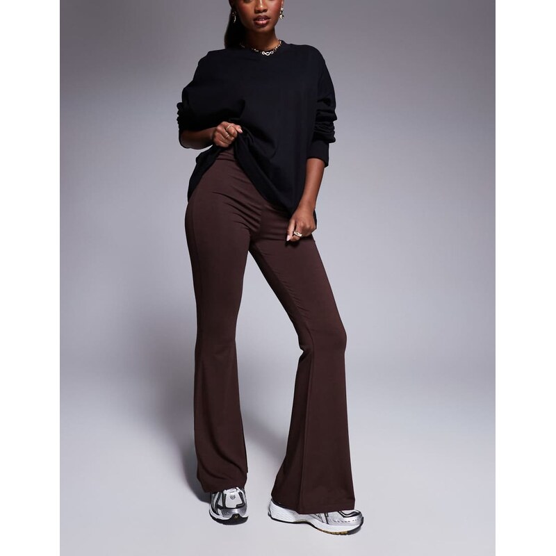 ASOS DESIGN slinky kick flare leggings in chocolate-Brown 115733406