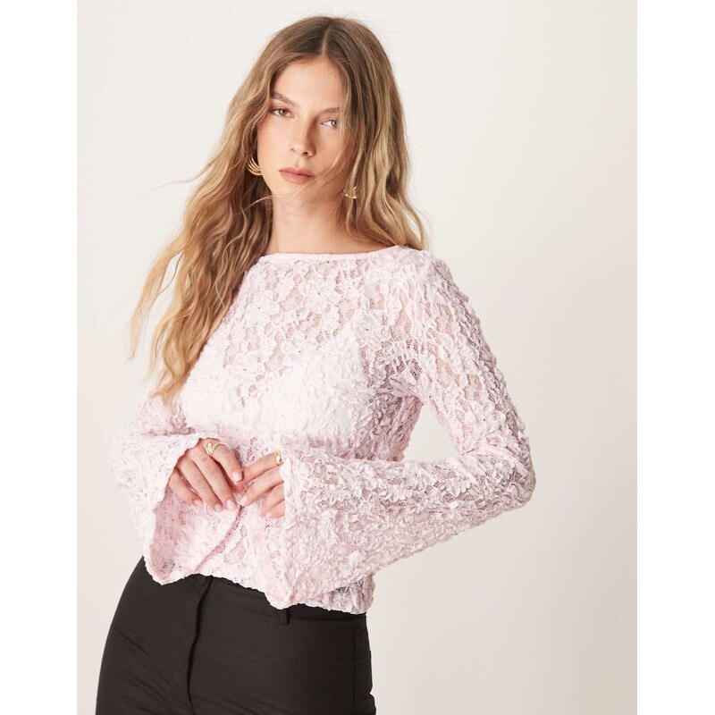 ASOS DESIGN AS0S DESIGN slash neck sheer lace angel sleeve top