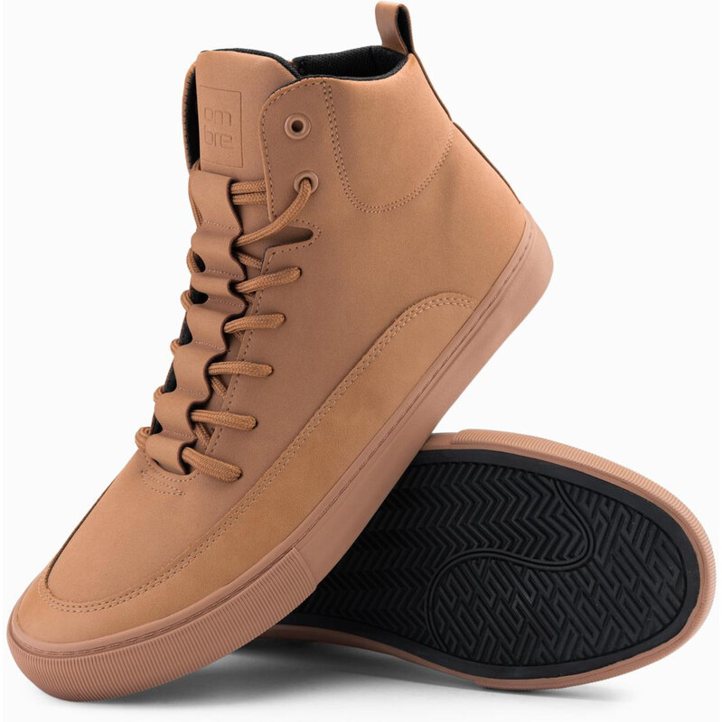 Ombre Mens ankle sneaker boots with decorative tabs - brown